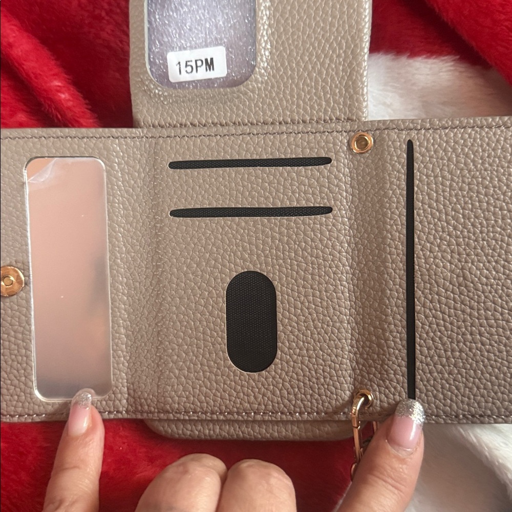 Textured Beige Phone Case with Card Holder - Picture 2 of 3